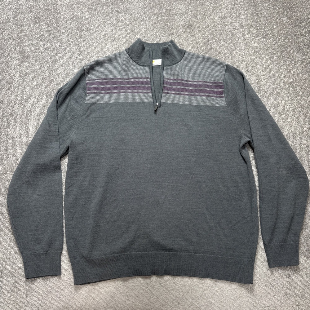Nicklaus Quarter Zip Pull Over Gray Purple Large Wool Blend Golf Sweater